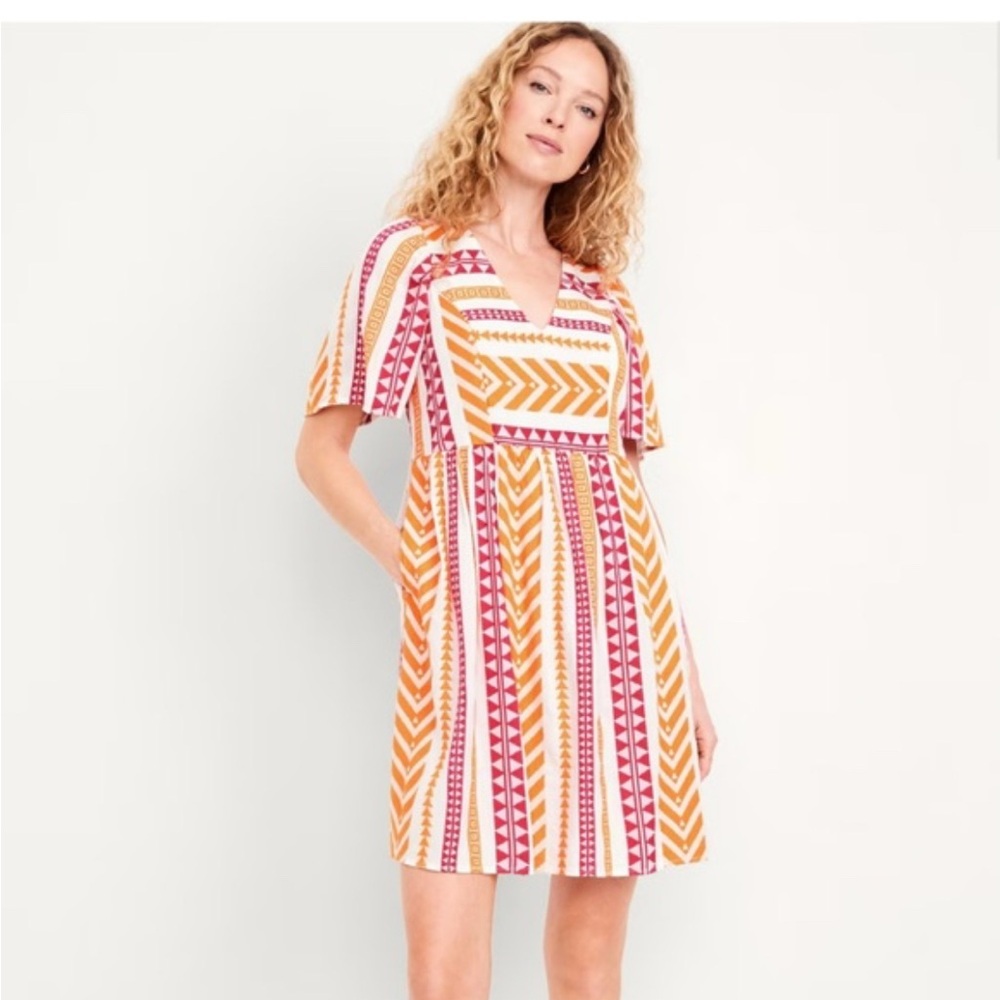 Old Navy Cotton Blend Geometric Print‎ Mini Dress White Orange Pink Y2K Size XL